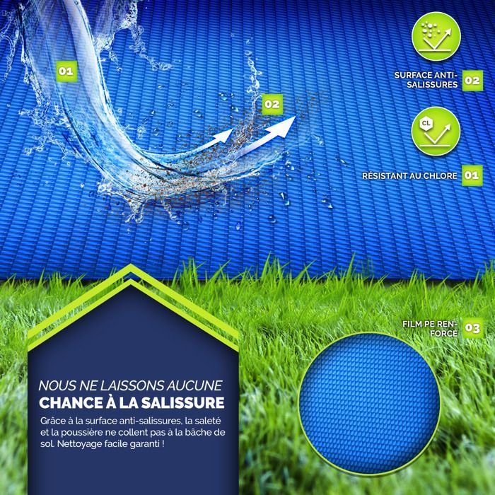 Alfombrilla para piscina tillvex® 295x206cm | Alfombrilla para piscina elevada | Rectangular y redonda | Protector de suelo para piscina