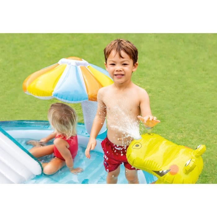 Zona de juegos hinchable - INTEX - Caimán - 160 litros - 2 años+ - 201 x 160 x 84 cm - Incluye: 1 flotador de pato y un cubo hinchable