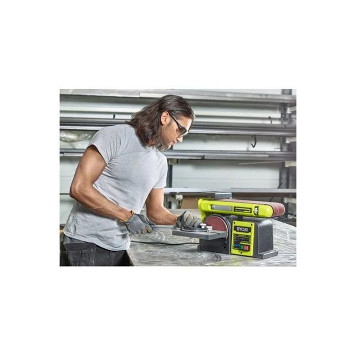 RYOBI - Lijadora de banda y disco estacionaria de 370 W - Motor de inducción + Banda de lijado, disco de lijado, soporte y guía - RBDS4601G