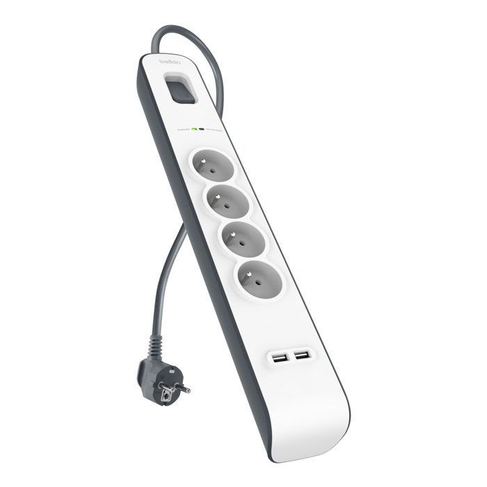 Multiprise parafoudre Belkin - 4 prises et 2 ports USB2.0 - 525 joules de protection