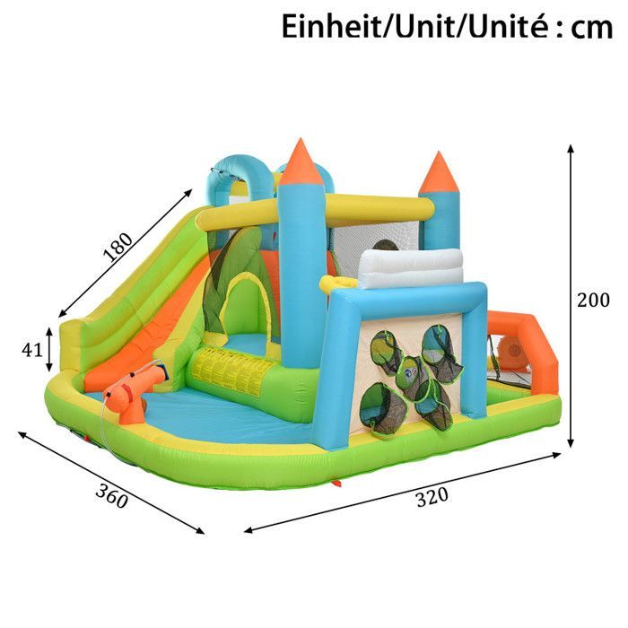 Inflatable castle for children - 360x320x200 cm - Colorful - Oxford fabric - 450W blower - Water slide