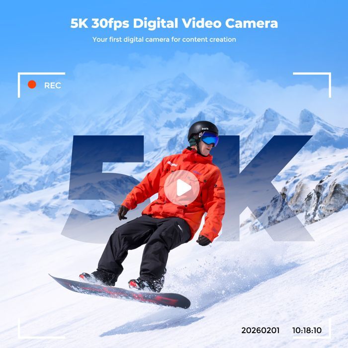 Câmera digital CAMPARK 5K de 72 MP, câmera para vlogs, zoom óptico de 6x, tela giratória de 2,8