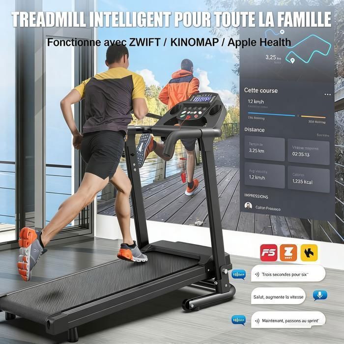 Tapis de Course,Tapis Roulant Pliable 12 km/h, 2 en 1, Walking Pad Compact pour la Maison et Le Bureau -120KG