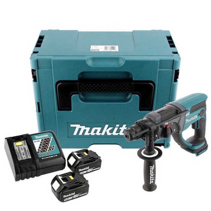 Trapano a percussione rotativo SDS Plus da 18 V + 2 batterie da 5 Ah + caricabatterie + valigetta MAKPAC - MAKITA - DHR202RTJ