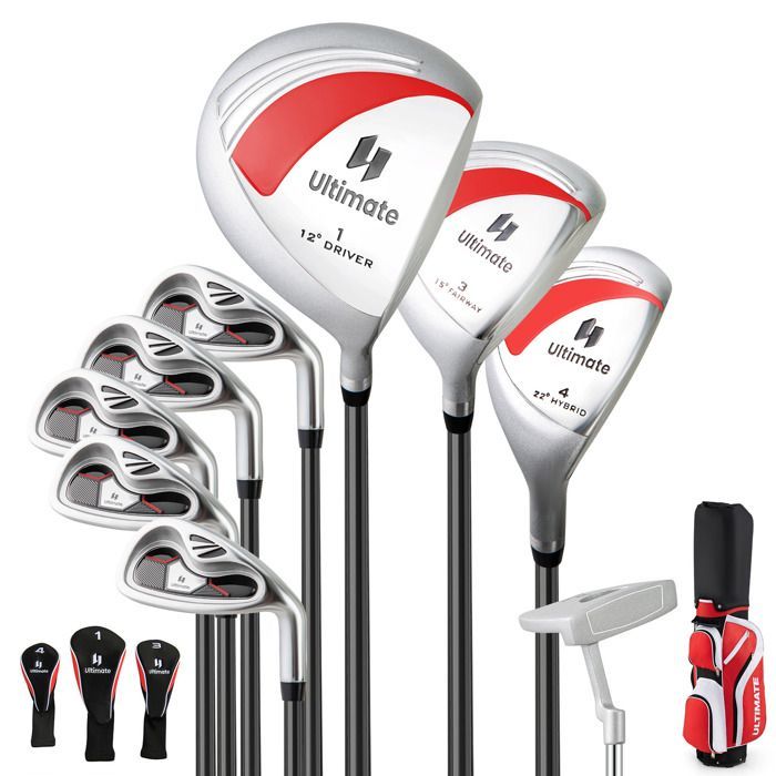 Bolsa de golf trípode para mujer COSTWAY, juego de 9 palos de golf con bolsa de transporte portátil y 3 protectores de cabeza rojos.