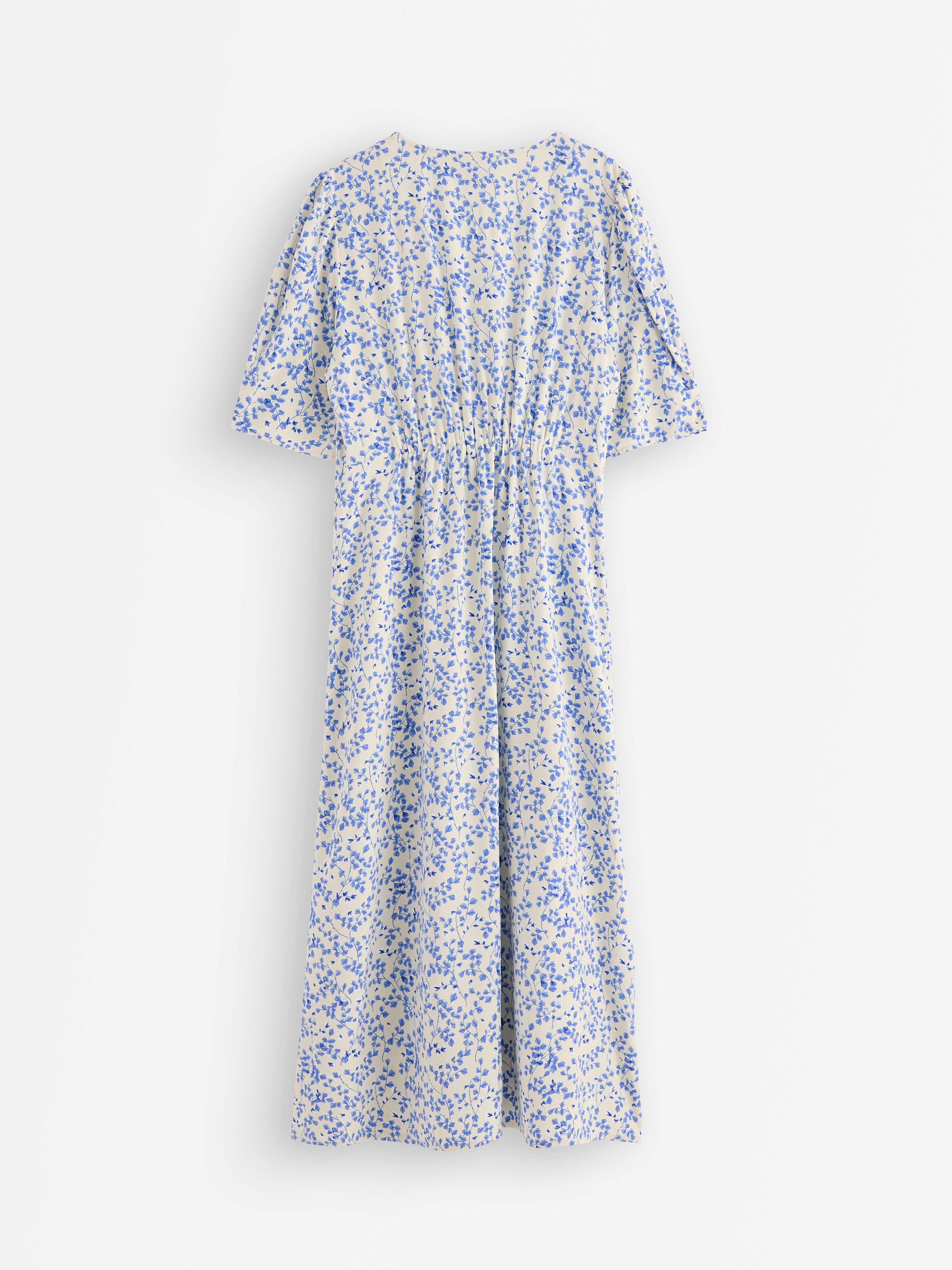 Vestido midi estampado azul claro acinzentado