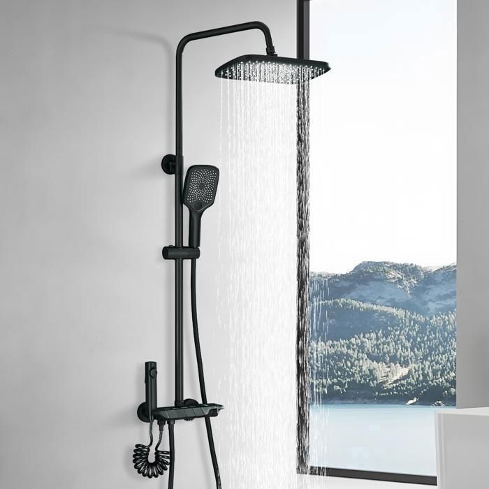 Duschsäule, Duschkopf, Duschsystem, 4 Funktionen, Schwarz