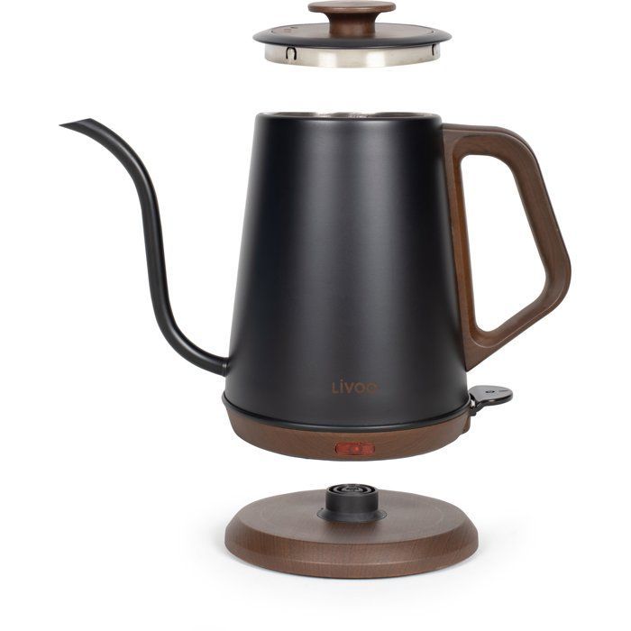 Bouilloire col de cygne - LIVOO - DOD206 - 1360 W -1 L - Socle 360° - Noir / Marron