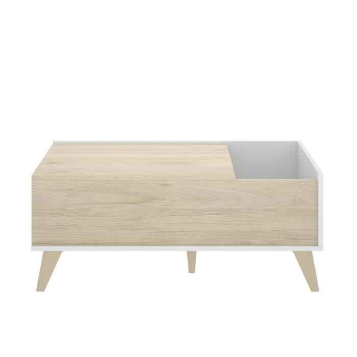 Ensemble salon NESS : Meuble TV + Table basse relevable - Mélaminé - Décor chêne clair et blanc