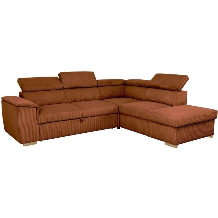 Reversible corner sofa bed - 5 seater - DAYTONA - Terracotta Velvet Fabric - Storage compartment - W260 x H94 x D216 cm