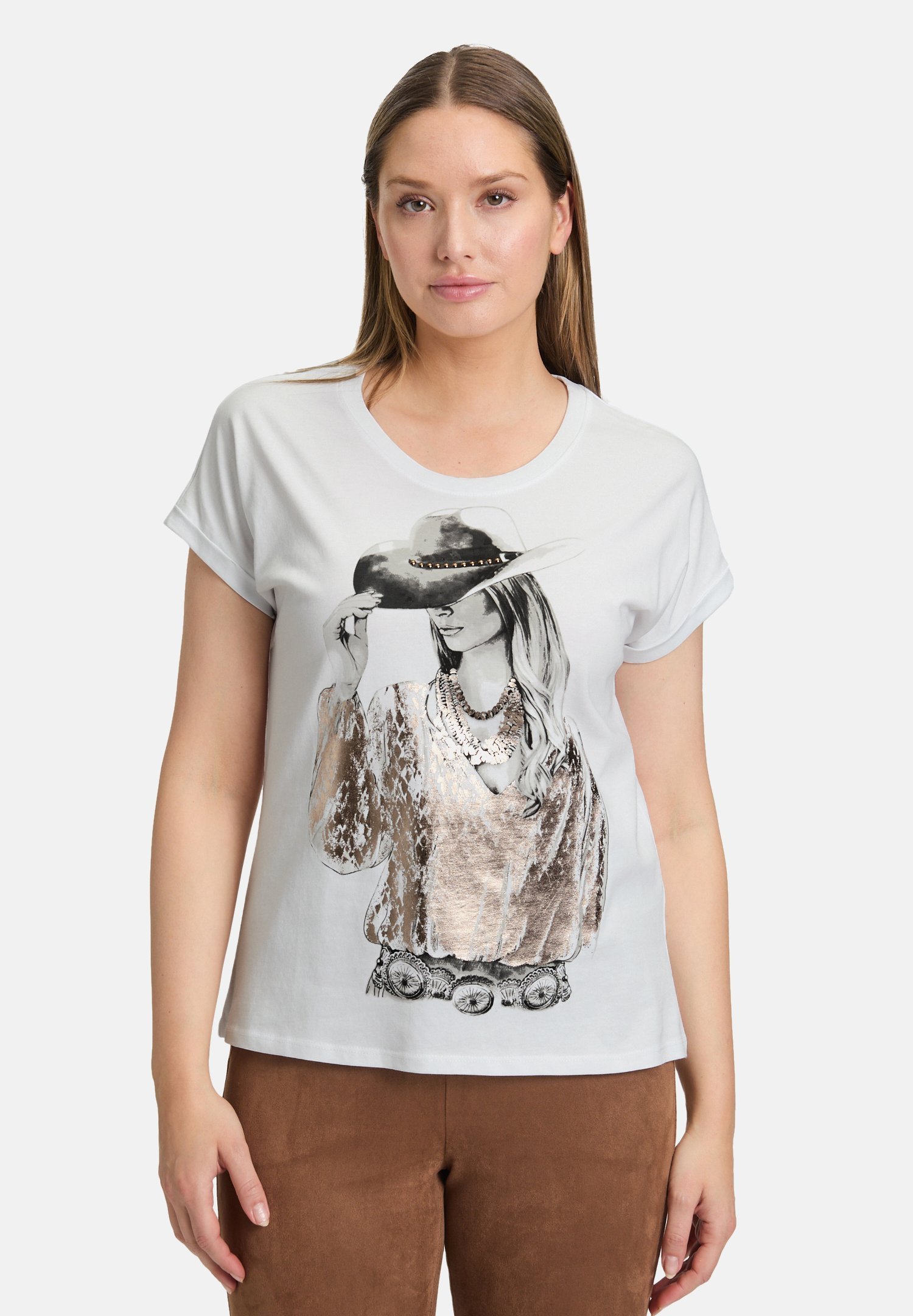 Camiseta Betty Barclay CASUAL-MIT ÄRMELAUFSCHLAG - Estampa - patch branco marrom