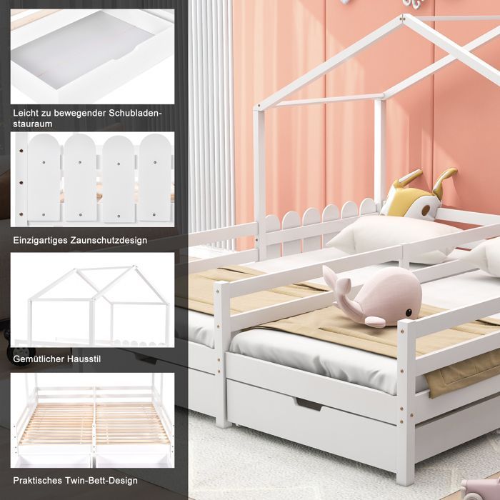 Ympäristöystävällinen sängynrunko - kestävästä materiaalista valmistettu perhesänky, parisänky, pinnasänky, vauvansänky kahdella laatikolla MDF-levyä, laatikot