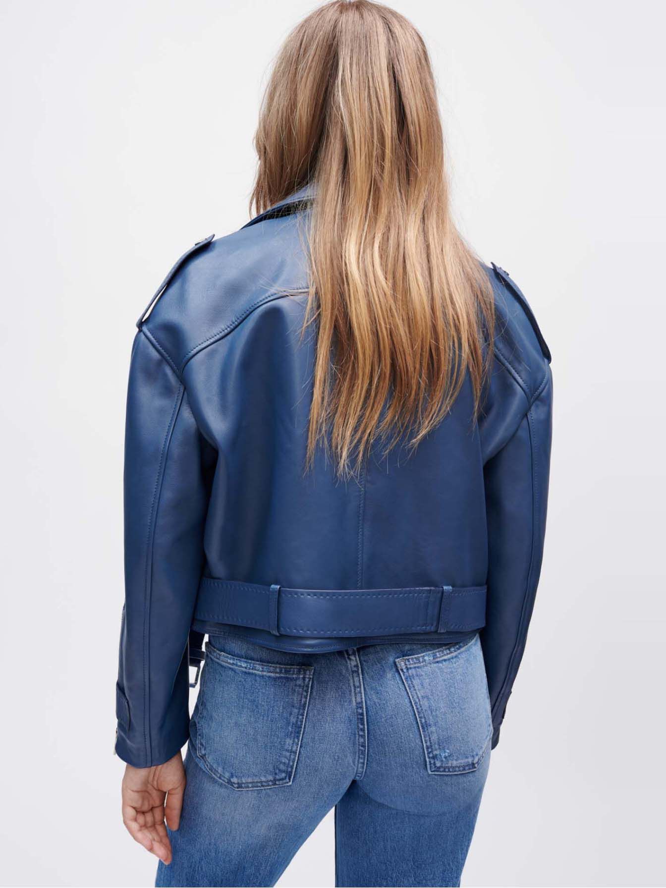 Leren bikerjack met wijde pijpen - Blauw
