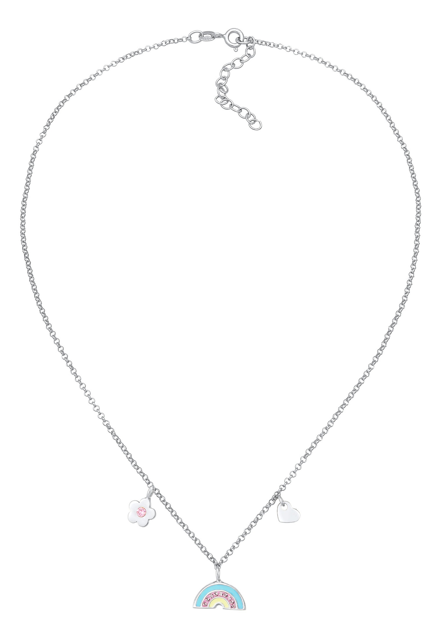 Elli Pendentif fleur cœur arc-en-ciel pour enfant avec cristaux et émail en argent sterling 925 plaqué or