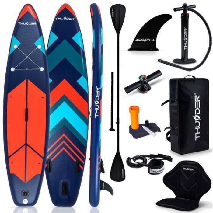 Tabla de paddle surf THUNDER® STRIPES de 320 cm | Hinchable | Antideslizante | Mochila | Accesorios completos | Kit de reparación