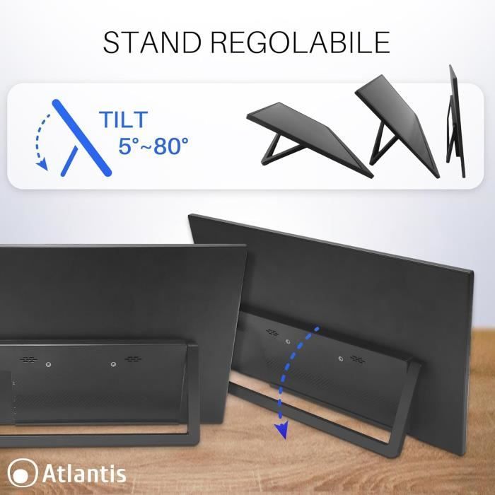 Moniteur portable 16 pouces - ATLANTIS - 1080P Full HD - HDMI/TypeC - Écran IPS - Haut-parleurs intégrés