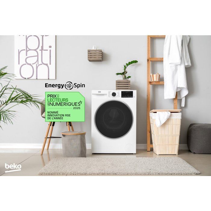 Lavatrice a carica frontale BEKO B7WFU39411WDOS serie bPro 700 - 9 kg - Induzione - Larghezza 60 cm - 1400 giri/min - Classe energetica A - Dosaggio automatico - Bianca