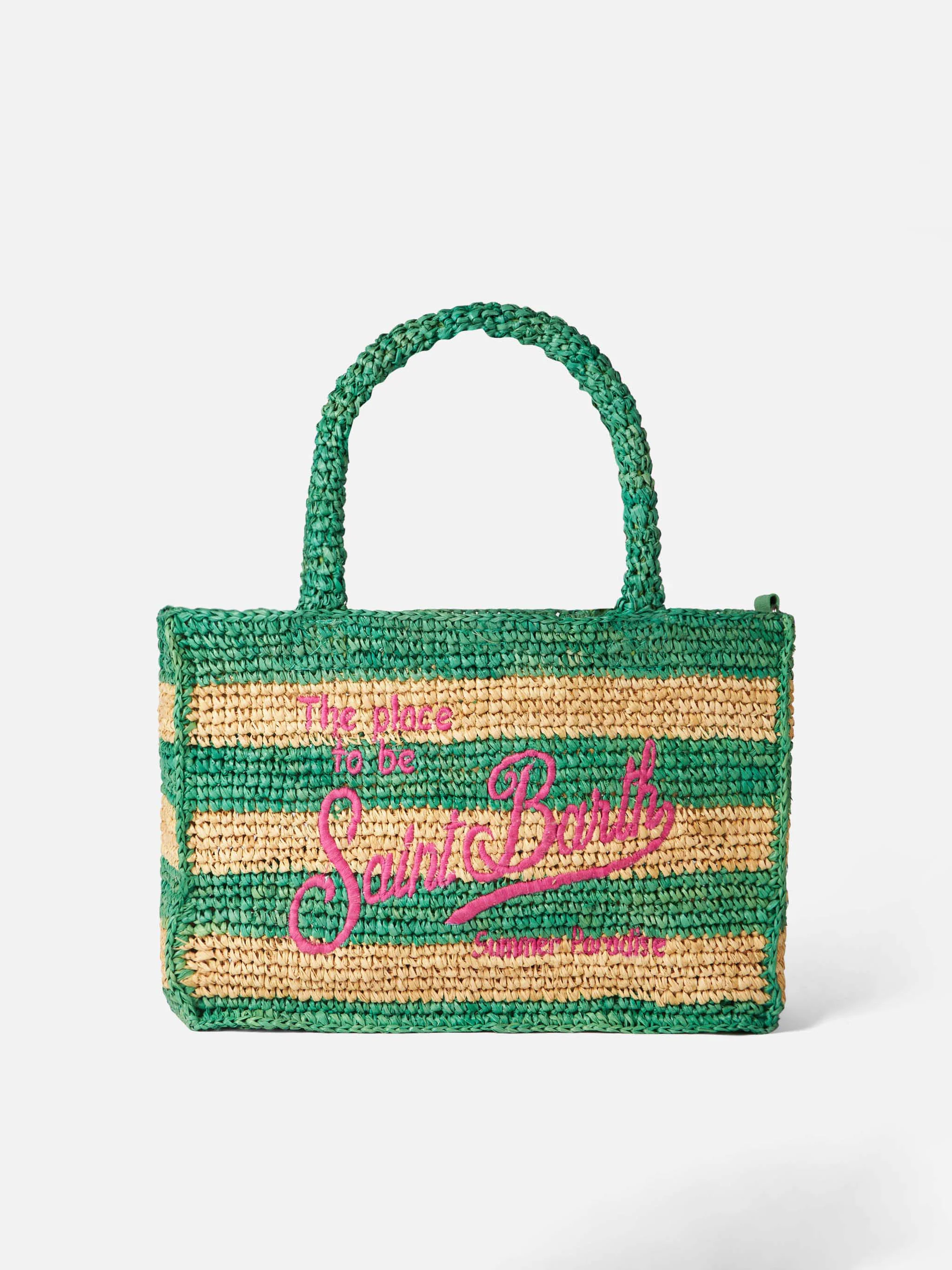 Colette tas van wit en groen gestreept raffia