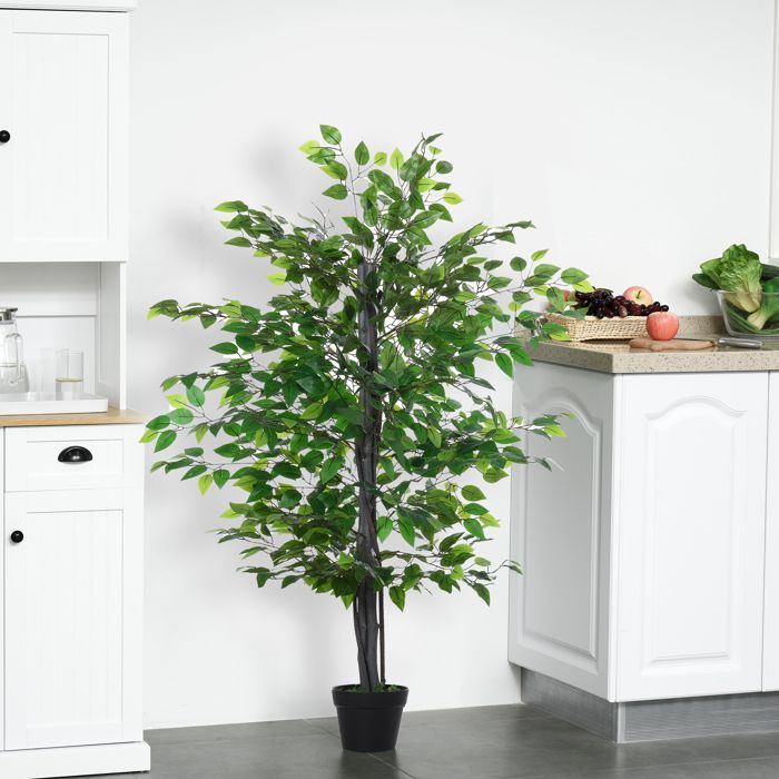 Planta artificial - Outsunny - ficus, 1,45 m de altura, tronco, ramas, enredaderas y líquenes realistas - plástico - 1,45 m