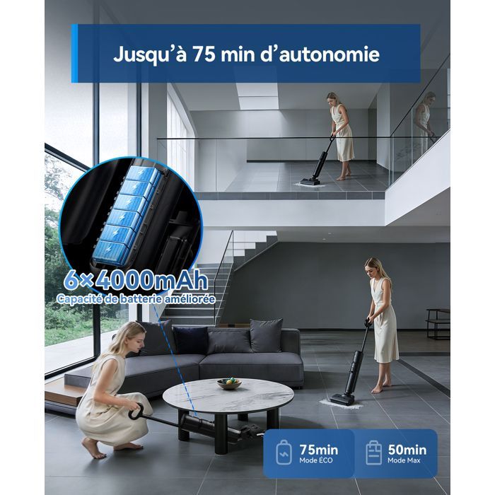 Aspirateur Laveur Sans Fil-Redroad H13- 23000Pa,Autonomie 75min,Auto-Nettoyage, Anti-Enchevêtrement, Écran OLED,pour Sols Durs-Noir