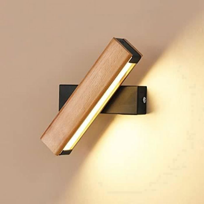 DELIPOP  Applique Murale LED – 4W luminaire mural interieur en bois – 360° Rotatif – 3000K blanc chaud Lampe – Bois Massif - Noir