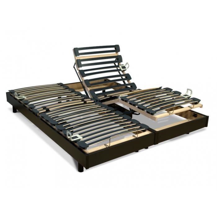 Base letto relax a doghe multistrato - VENTE-UNIQUE - 5 sezioni - rigidità regolabile - 80x200cm - nero