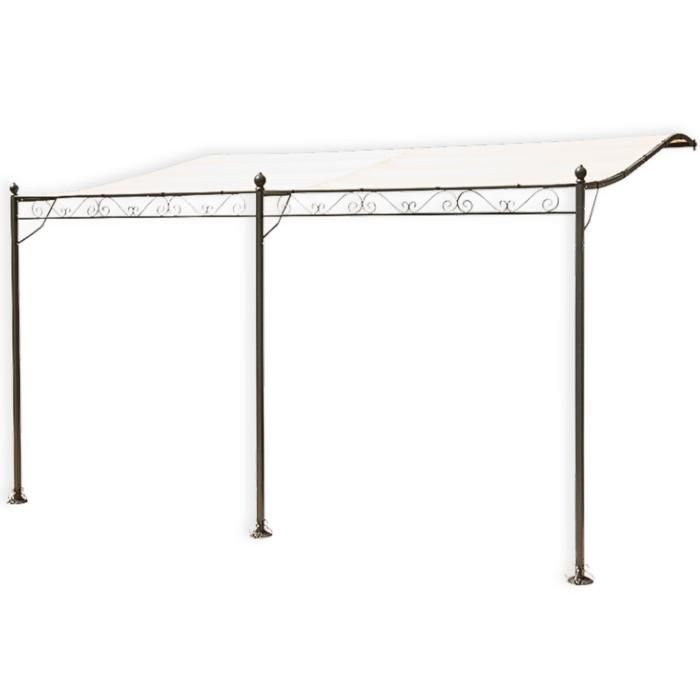 Pérgola de encosto - TERRE JARDIN - 4 x 3 m - Lona de poliéster - Estrutura de ferro forjado - Bege