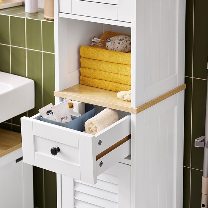 Mueble de baño columna SoBuy FRG236-WN - con estantes ajustables - 32 cm de ancho x 30 cm de profundidad x 170 cm de alto - Blanco y natural