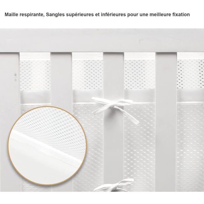 Tours de Lit en Maille Respirant 4 Côtés Anti-Collision pour Lit Bébé - Blanc Label