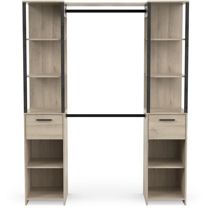 Dressing double - L160 x P50x H200 cm - Décor chêne et noir - DEMEYERE