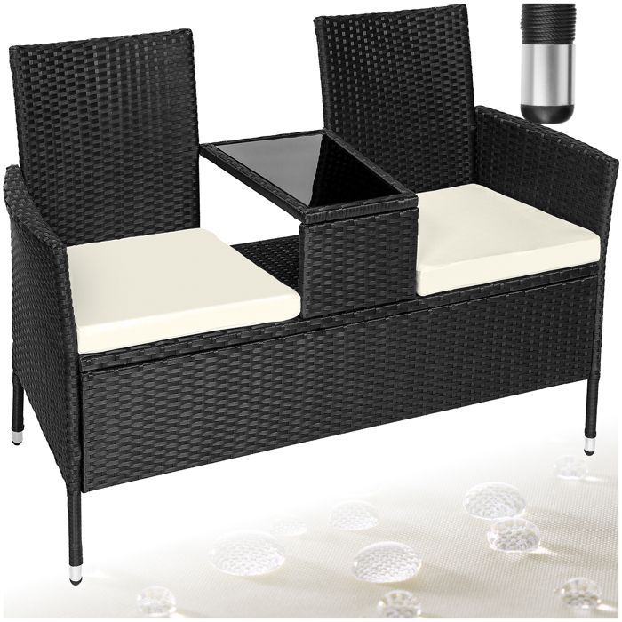 Sillas de jardín - TECTAKE - TOULOUSE Sofá de jardín de 2 plazas, resistente a los rayos UV, 131 x 59 x 82 cm - Negro/Beige