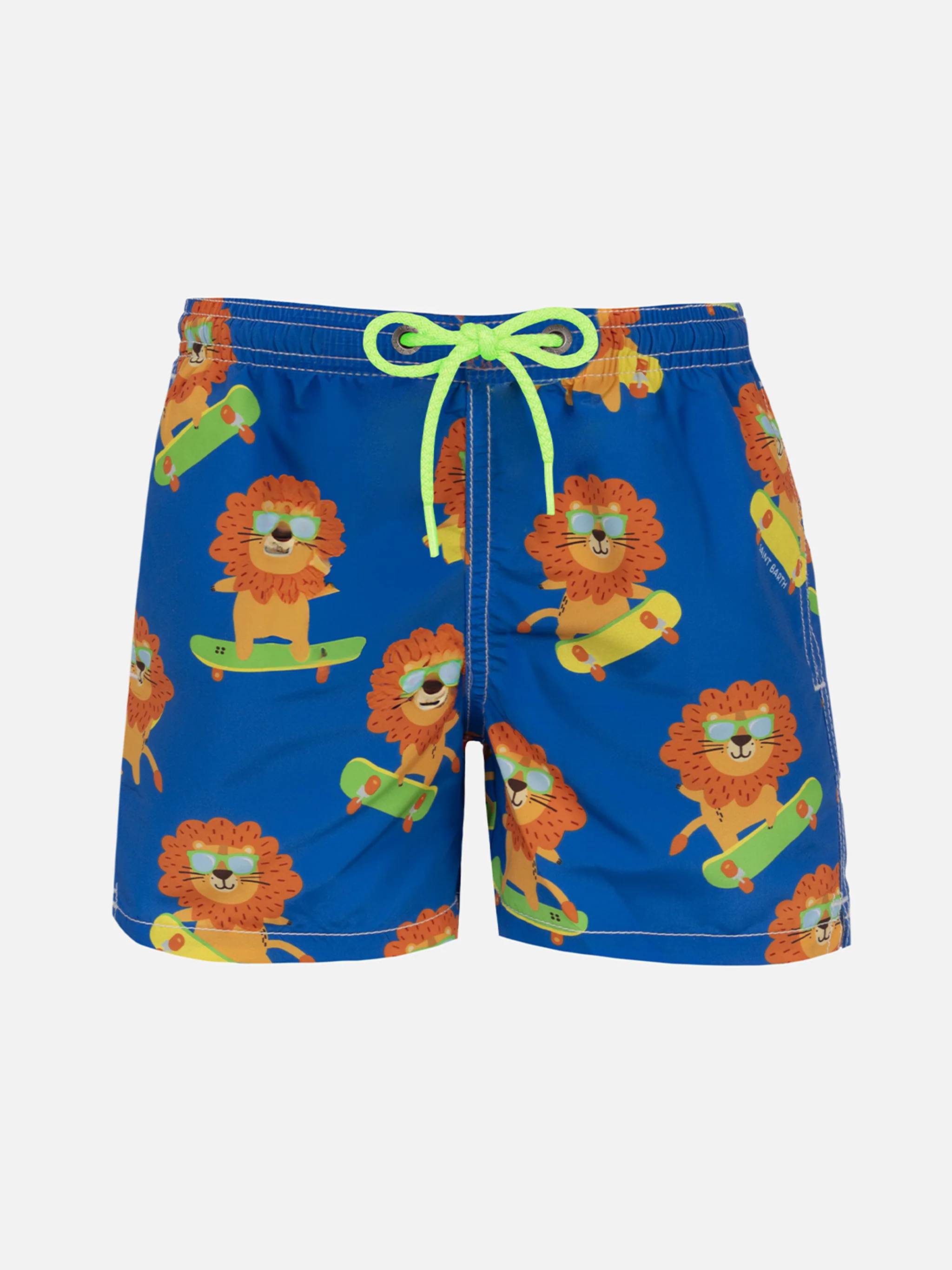 Costume da bagno da bambino di media lunghezza in jeans con stampa leo