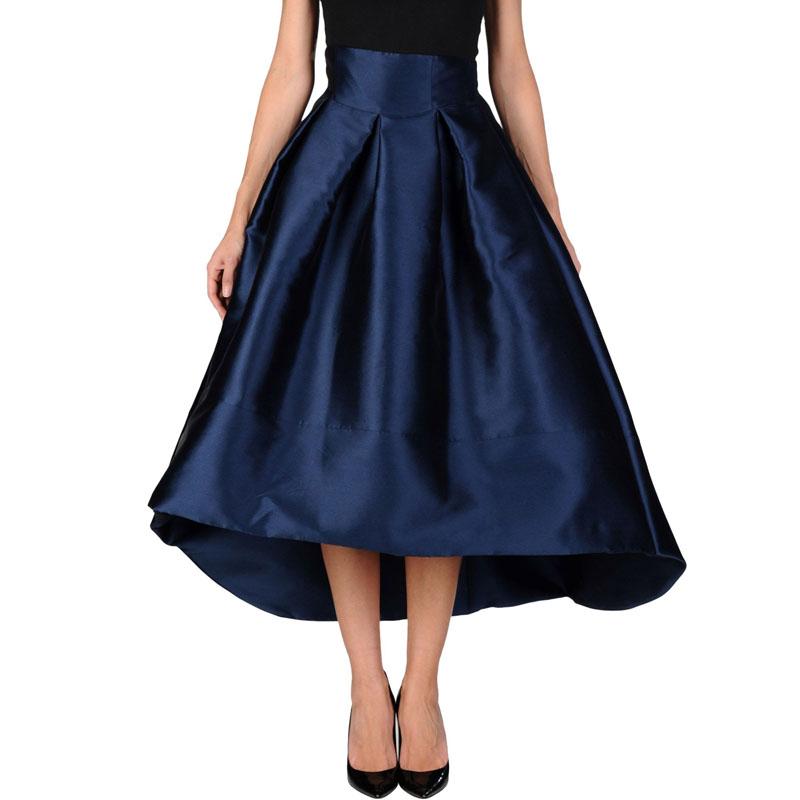 Gonna da donna in raso blu scuro realizzata su misura, gonna midi asimmetrica a pieghe di alta qualità, gonna ampia e svasata Saia Faldas