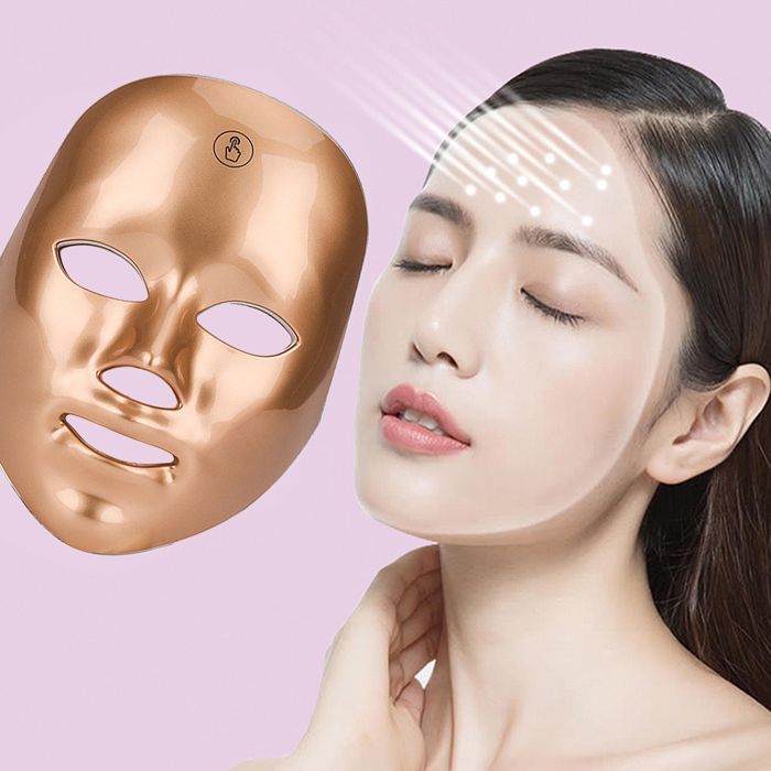 DAM Touchscreen Mask with LED Light, 7-Color Processing, 22.8 x 18.3 x 13.5 cm. Color: Rose Gold
