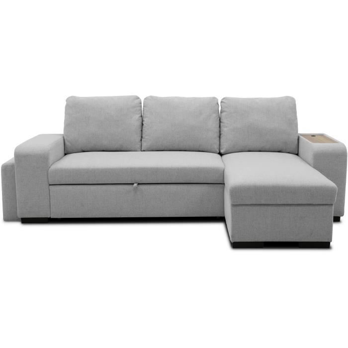 VALDO 3-4-sits vändbar hörnsoffa - Mustyg - Surfplatta med USB - Förvaring + Fotpall - B247xD143xH86 cm