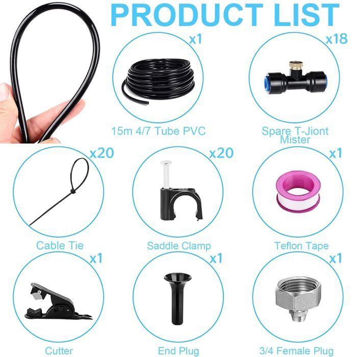 15M Misting System, Outdoor Misting System, Patio Misting System, Misting Cooling System, Hose Kit