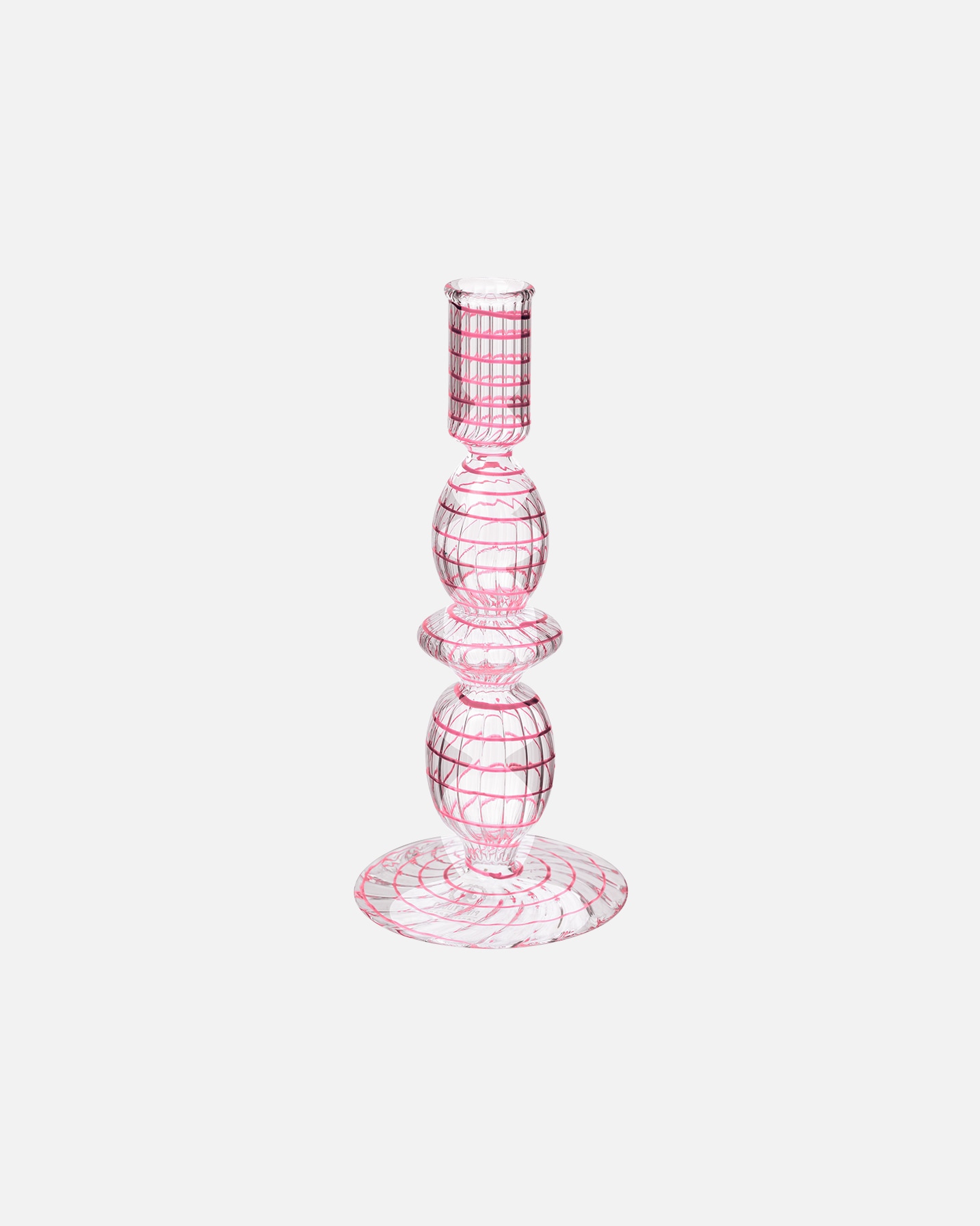 Bougeoir en verre PIP Studio, motif tourbillon rose – 1 pièce