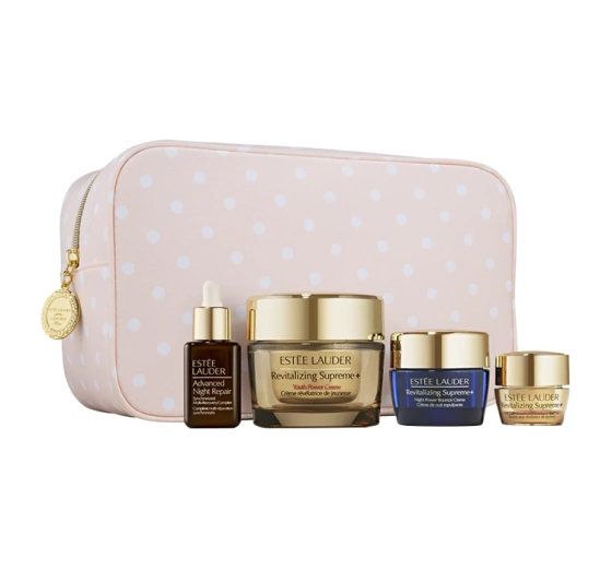 Estée Lauder krem Revitalizing Supreme 50 ml   serum Advanced Night Repair 15 ml   balsam pod oczy Revitalizing Supreme 5 ml   krem na noc Revitalizing Supreme 50 ml   kosmetyczka