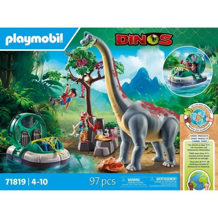 PLAYMOBIL 71819 Brachiosaure, explorateurs, aéroglisseur