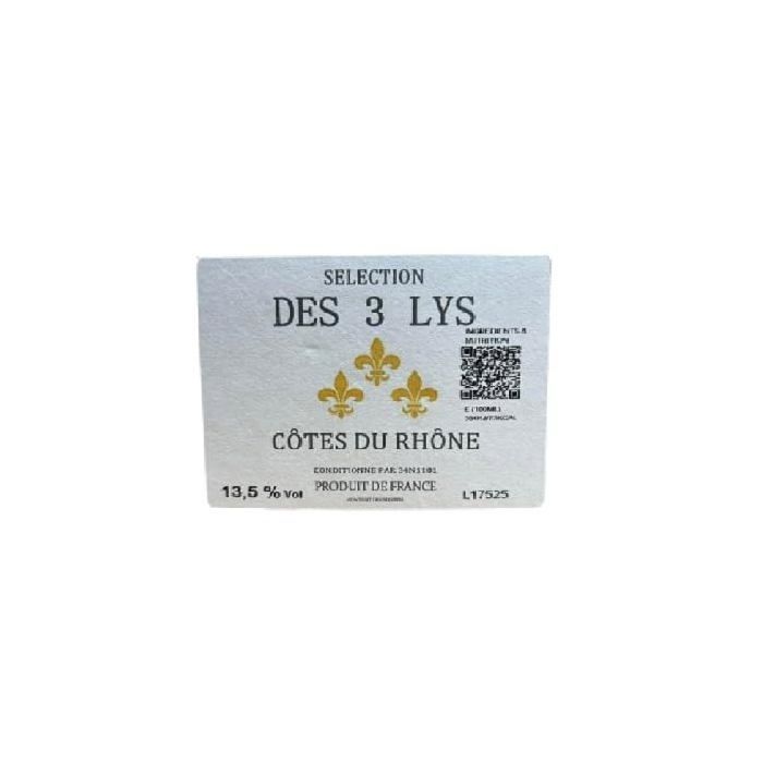Côtes du Rhône 13,5% - Domaine des 3 lys - AOC - cubi 5litres.