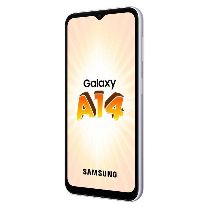Smartphone Samsung Galaxy A14 4G de 64 GB, color plata.
