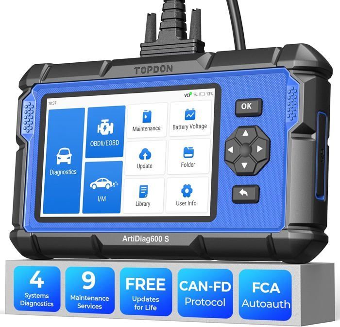 TOPDON ArtiDiag600S Outil de Diagnostic Voiture pour 4 Systèmes, 9 Fonctions de Réinitialisation en français