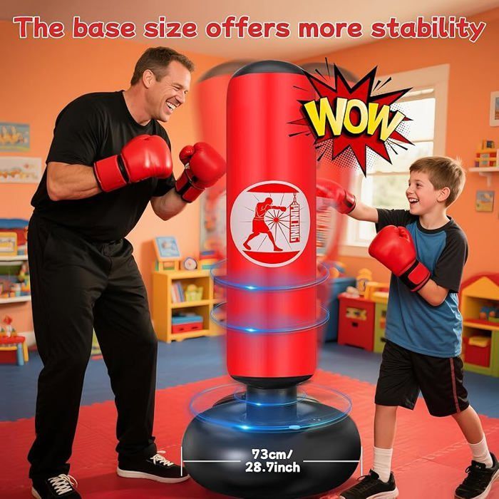Set regalo per bambini composto da sacco da boxe gonfiabile autoportante da 160 cm con pompa ad aria e guantoni da boxe - Rosso