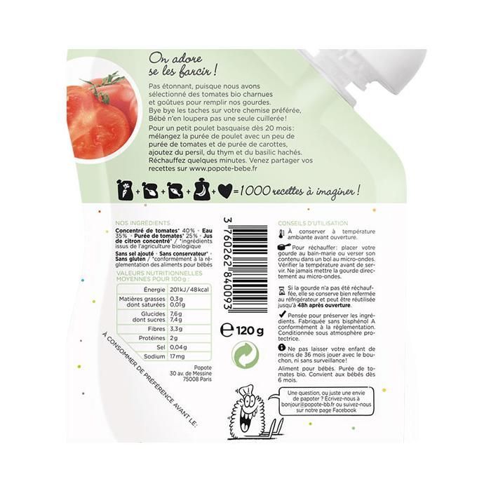 Popote Gourde La Tomate Purée Dès 4/6 Mois Bio 120 g