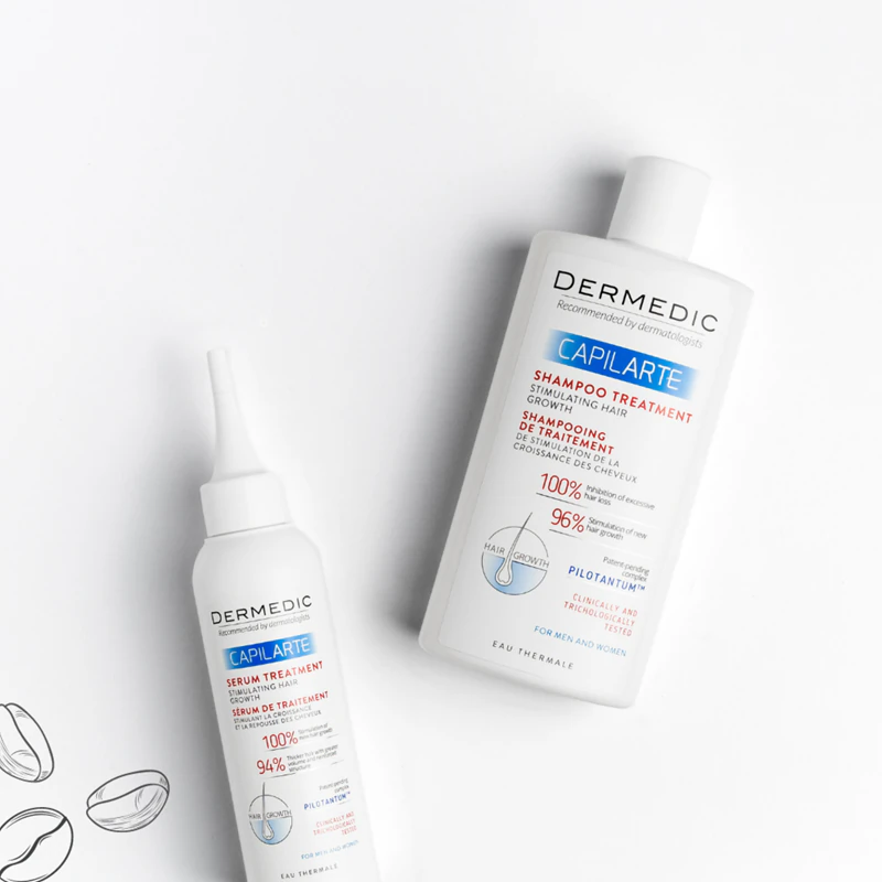 Tratamento com shampoo Dermedic Capilarte para estimular o crescimento capilar.