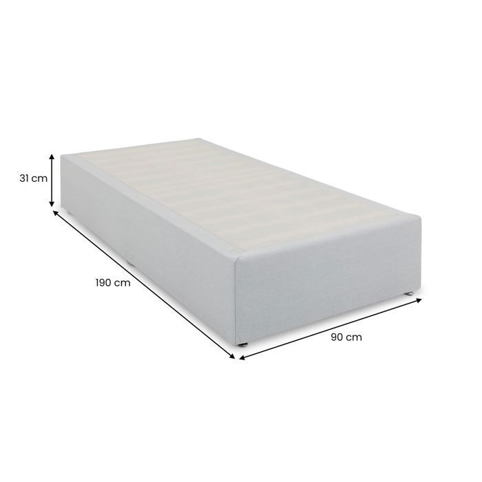 Base de cama tapizada MAYA de 90 x 190 cm, estructura de madera y revestimiento de tela gris, estructura de cama con patas.