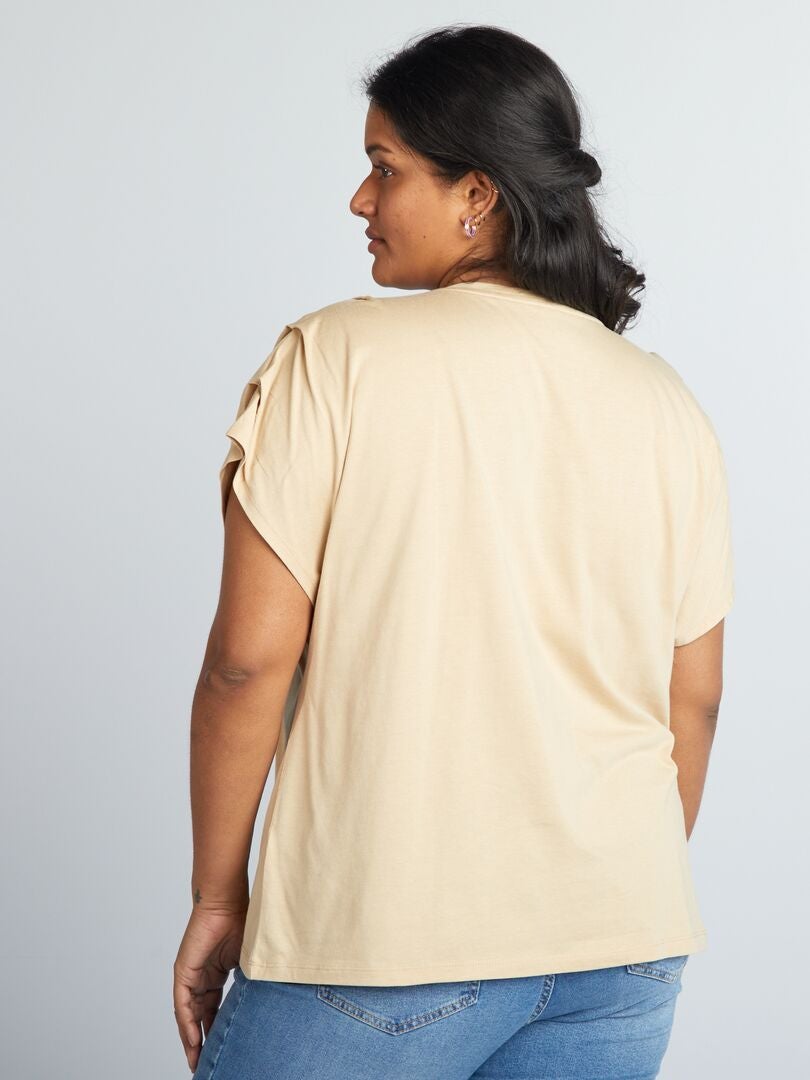 Effen T-shirt met korte mouwen - BEIGE