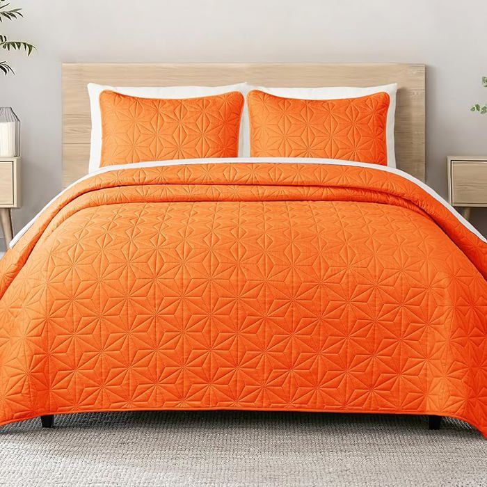Colcha de 240x260 cm con 2 fundas de almohada, colcha suave y ligera con estampado de gofre de 240 x 260 cm #Manta de cama naranja