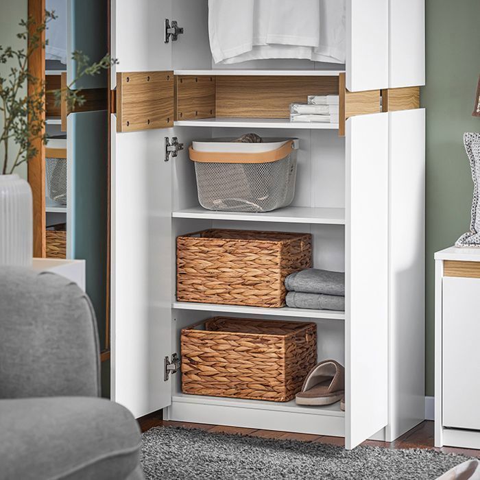 Armario SoBuy de 2 puertas con barra para colgar ropa y estantes, armario de almacenamiento para dormitorio o pasillo, 61x30x192 cm, blanco