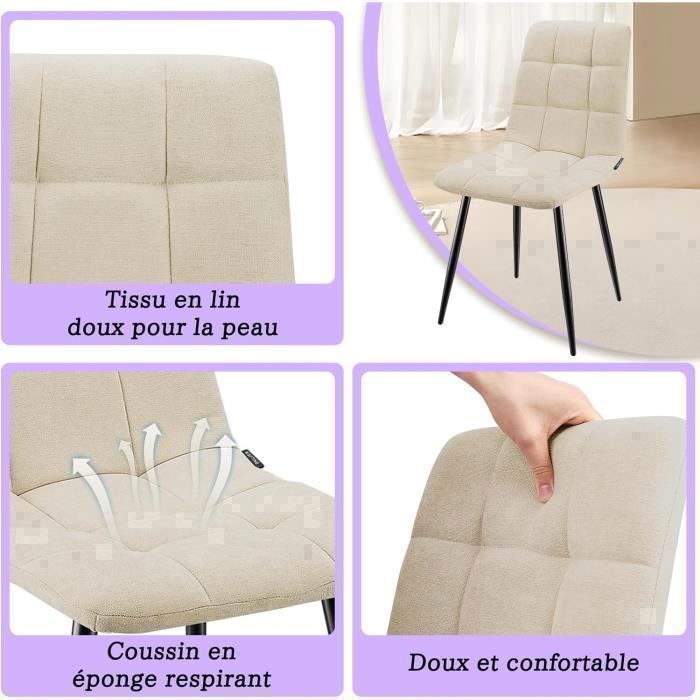 WAFTING Lot de 4 chaises de Salle à Manger rembourrées avec Dossier Haut et Design en Lin,Beige
